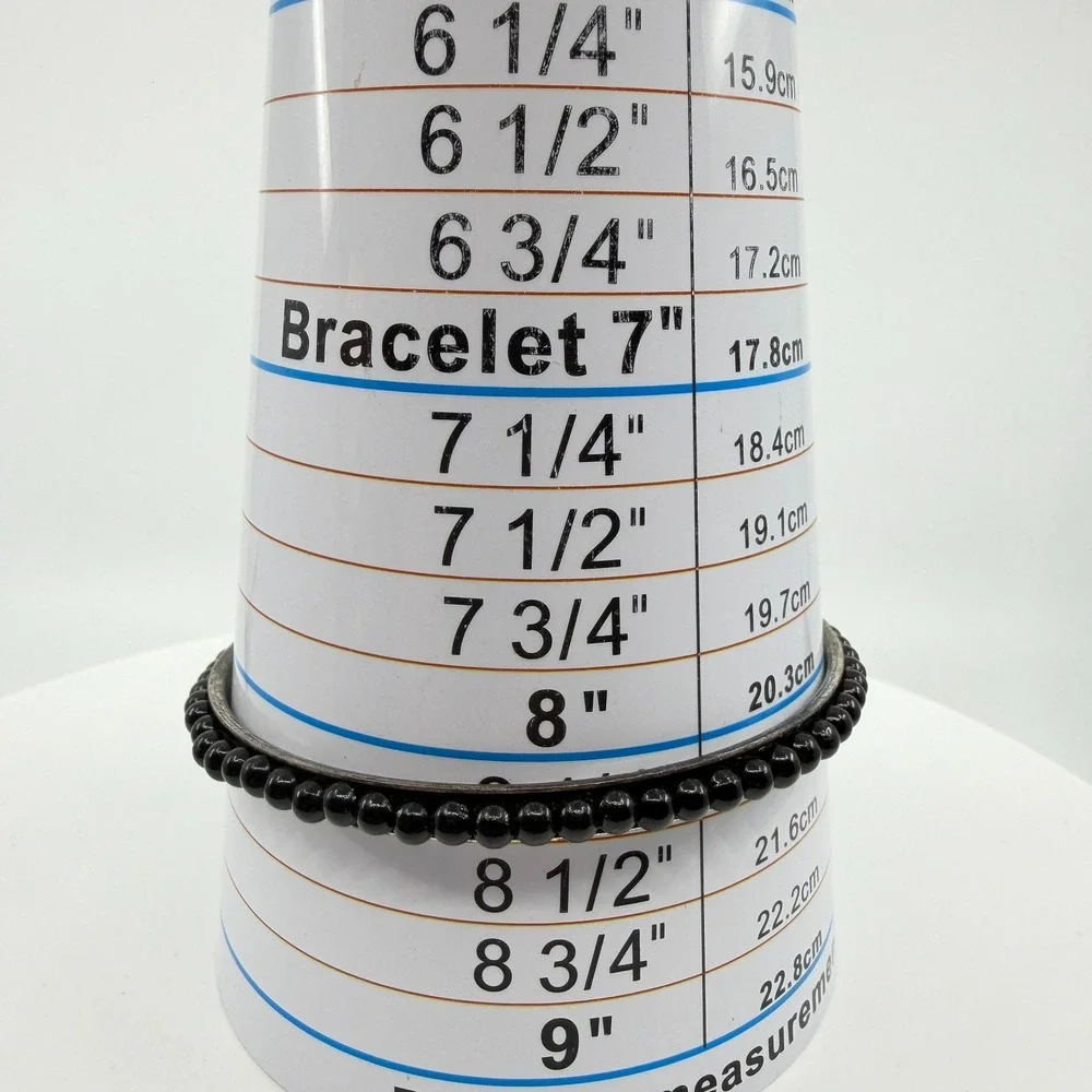 Y2K Black Bead Bangle Bracelet Slim Silver Tone Stackable Minimalist Jewelry